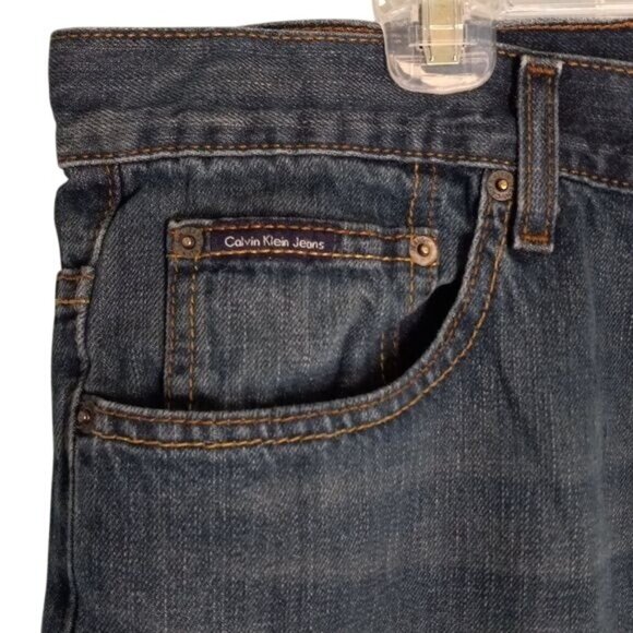 Calvin Klein Size 38 x 32 Mens Jeans Relaxed Straight Fit Dark Wash 100% Cotton - Picture 4 of 15